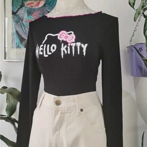 Hello Kitty Black Long Sleeve Top with Pink Accents